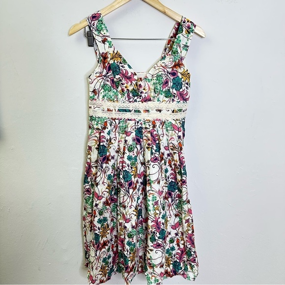 Sundance Catalog Linen Sleeveless Floral Dress Cross Lace Front Fit‎ & Flare P2 - Picture 3 of 8